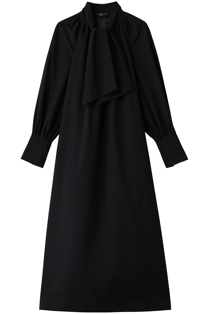 M・fil ウールビエラ ショートボウタイロングワンピース (ブラック, 38) エムフィル ELLE SHOP