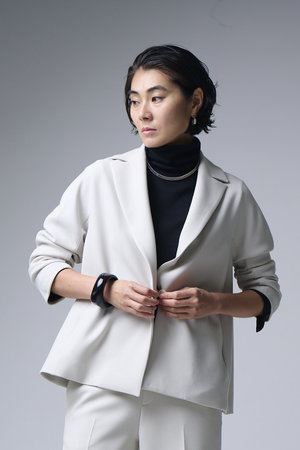 エムフィル/M・filのポリエステル ウール ダブルクロス Aラインテーラードジャケット(110800/110801)