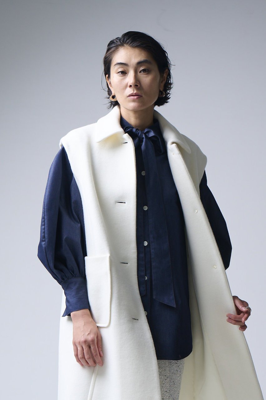 Mfil デニムボウタイブラウス M・fil(エムフィル)｜デニム ボウタイブラウス/ネイビーブルー の通販