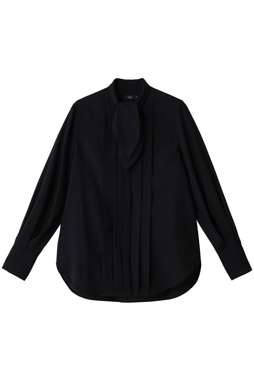 M・fil ポリエステル ウール ビエラ フロントタックボウタイブラウス (ネイビー, 38) エムフィル ELLE SHOP