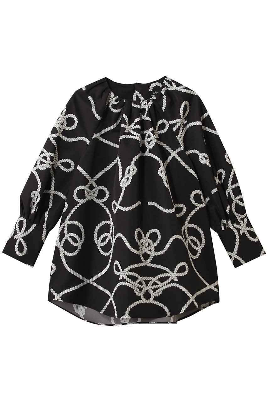 エムフィル/M・filのローププリント クルーネックギャザーブラウス(ブラック/260-15979)