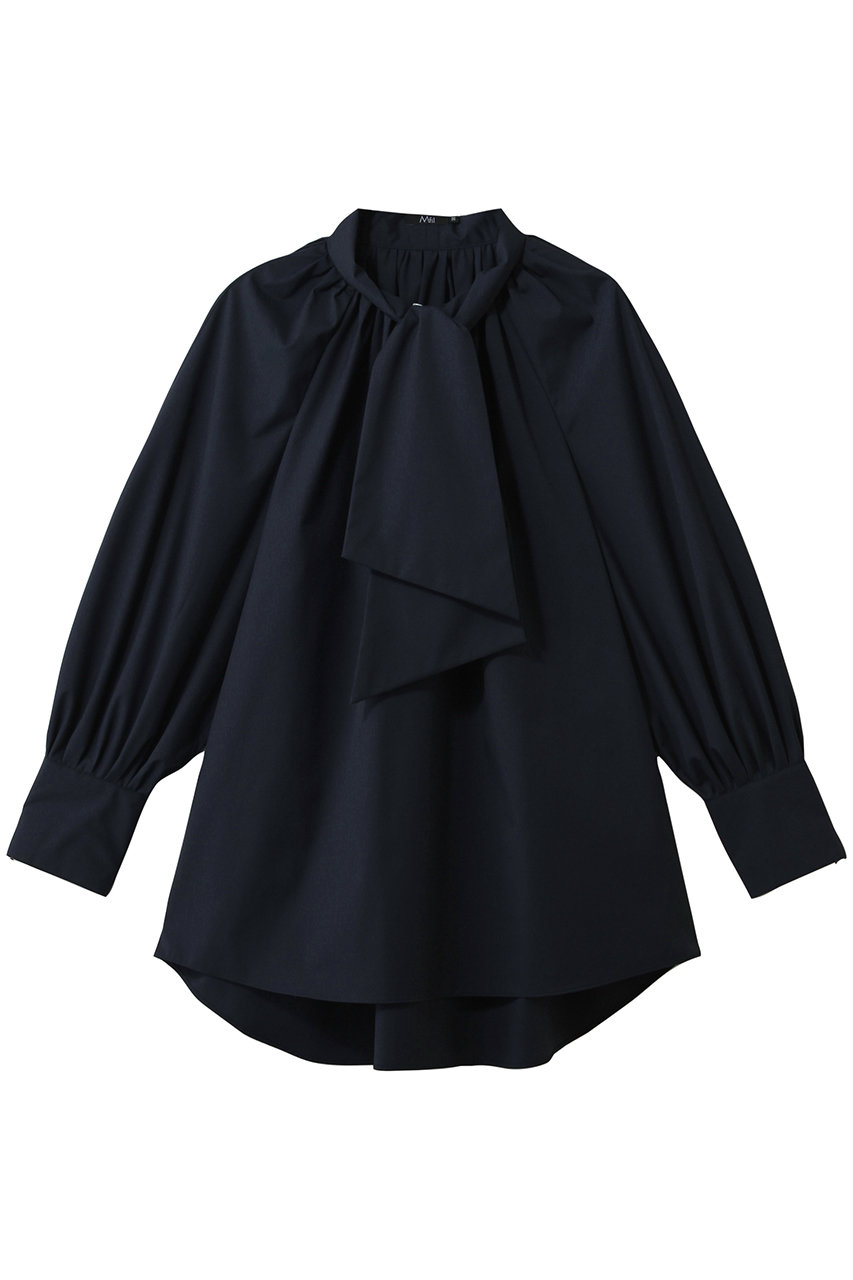 エムフィル/M・filのポリエステル コットン ストレッチ ブロード ショート ボウタイブラウス(ネイビー/260-15969)