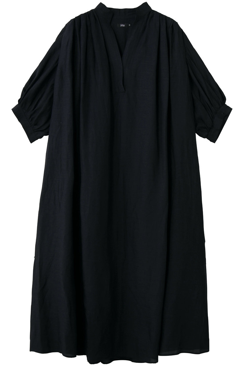 エムフィル/M・filのリネンローン　タックギャザーワンピース(ネイビー/261-14322)