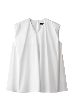 エムフィル/M・filのポリエステル コットン ストレッチブロード　ギャザーノースリーブブラウス(110400/110401)