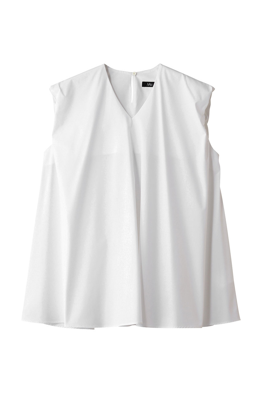 エムフィル/M・filのポリエステル コットン ストレッチブロード　ギャザーノースリーブブラウス(オフホワイト/261-15983)