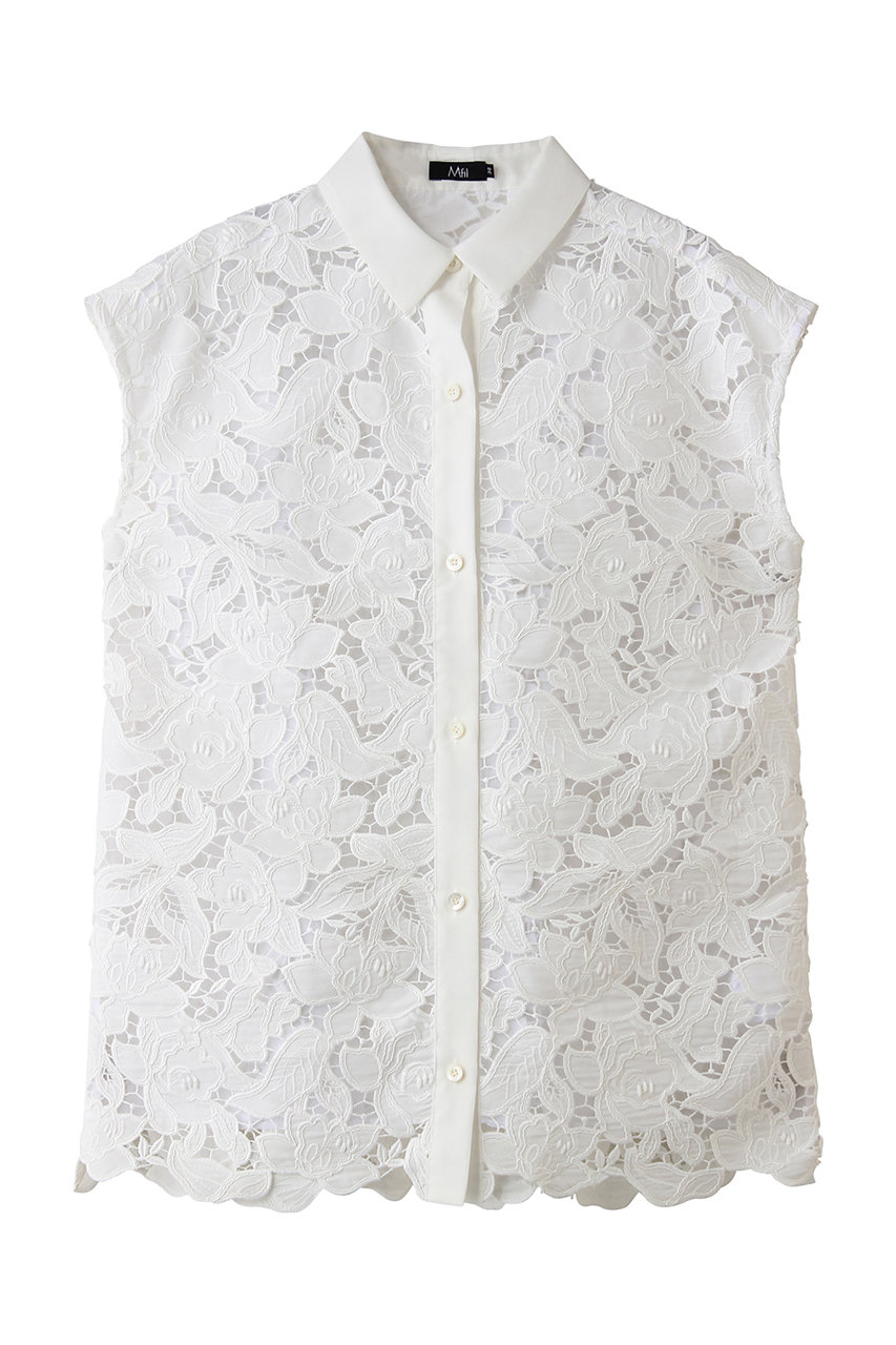 エムフィル/M・filのフラワーレース　フレンチスリーブシャツ(オフホワイト/261-15988)