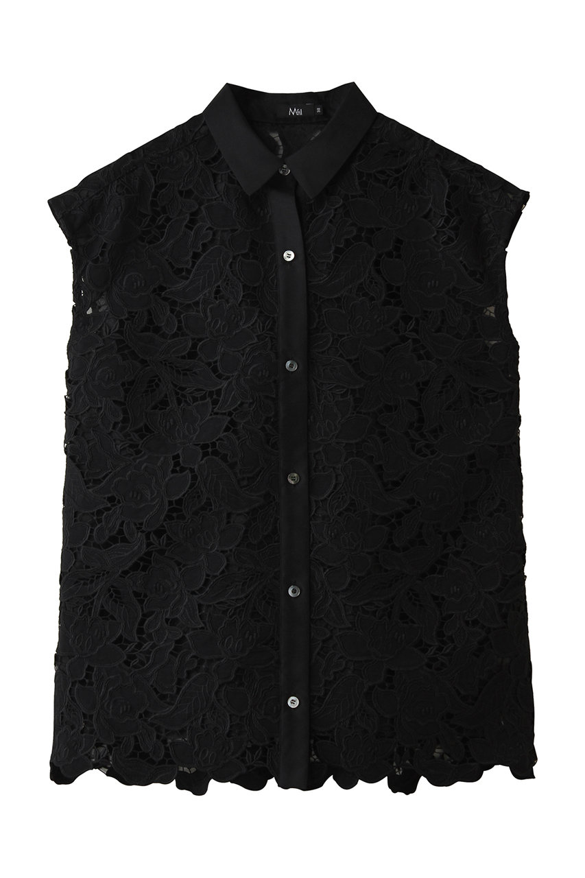 エムフィル/M・filのフラワーレース　フレンチスリーブシャツ(ブラック/261-15988)