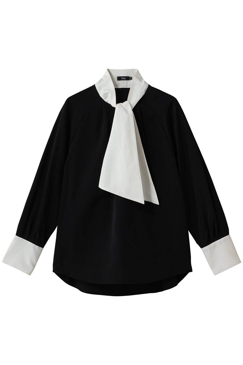 エムフィル/M・filのトリアセコットングログラン バイカラーボータイブラウス(ブラック/263-15020)