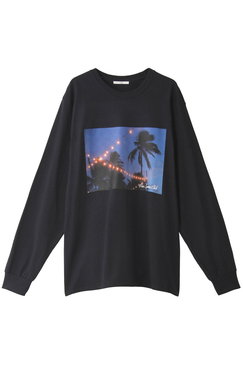 SALE 【30%OFF】 Priv. Spoons Club プライベート・スプーンズ・クラブ パームツリー Photo ロングTシャツ ブラック