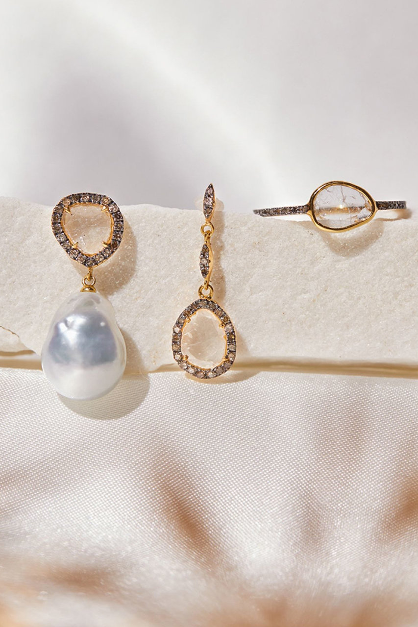 elafonisi 南洋パールスライスダイヤパヴェダイヤモンドピアス