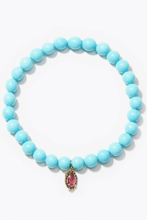 amulette “勇気と繁栄への魔除け”ターコイズ パヴェ ダークピンクトルマリン ブレスレット