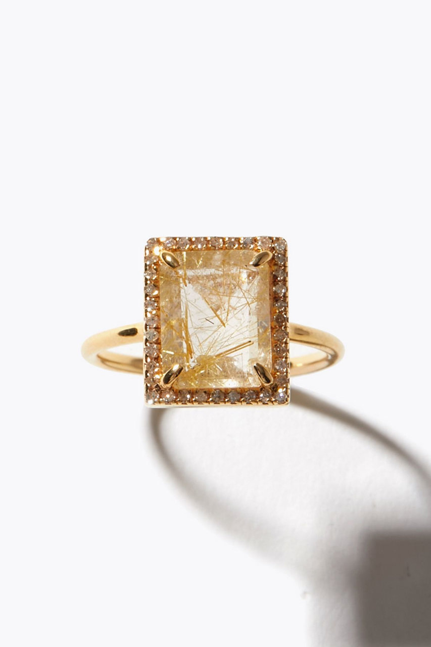 アルティーダ ウード/ARTIDA OUDの【1/22 0:00販売開始】elafonisi レクタングル ゴールドルチルクォーツ パヴェダイヤモンド  リング(ゴールド/1226120501004015)
