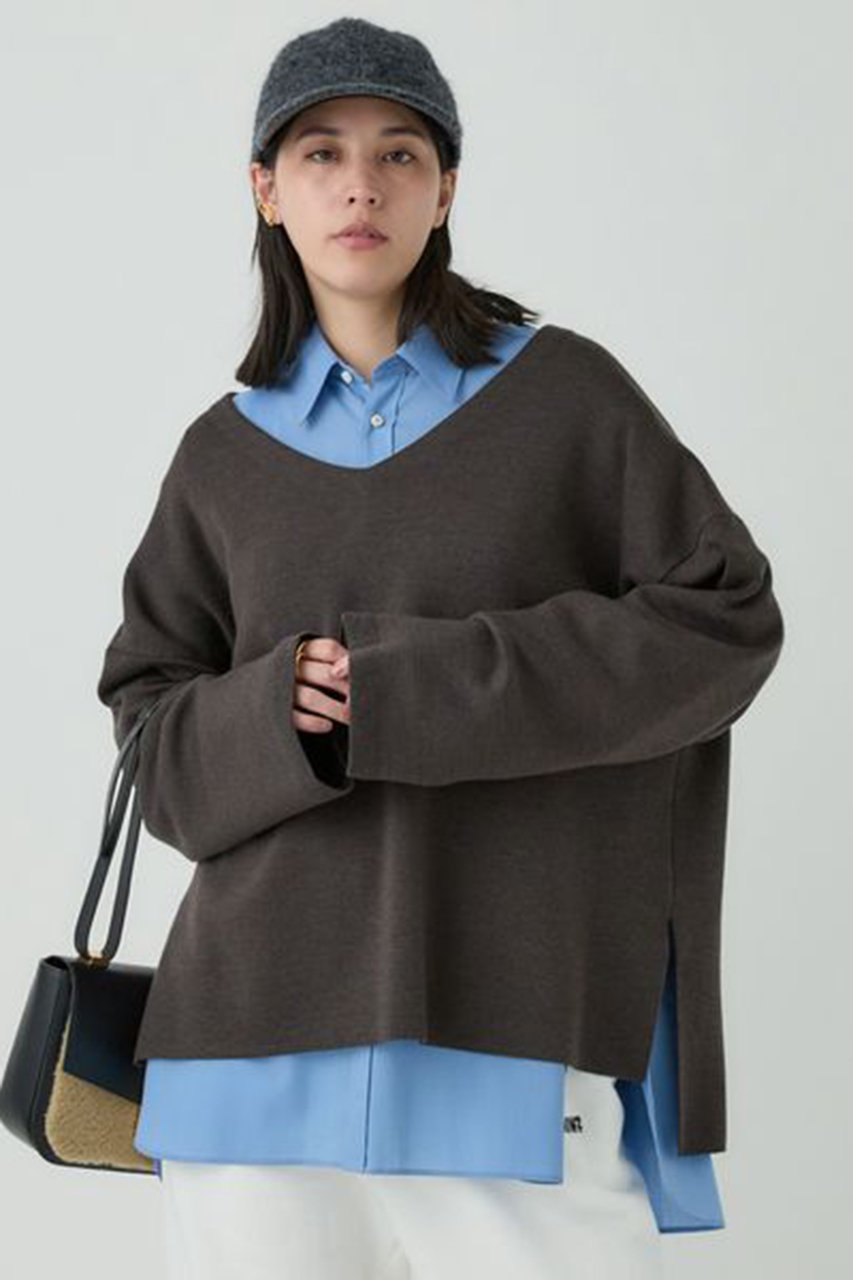 kolor カラー グレー・ブラウン Vネックニット Chaos(カオス)｜シエラウールVネックニット/ブラウン の通販｜ELLESHOP