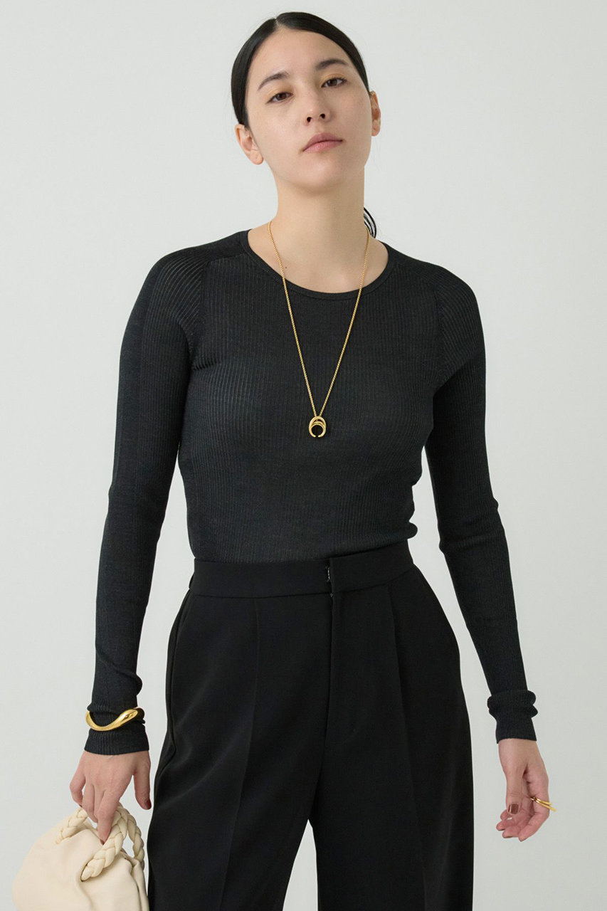 Chaos(カオス)｜18Gシルクリブニットクルーネック/ブラック の通販