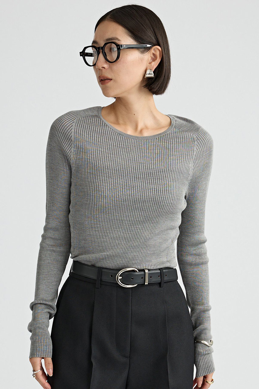 Chaos 18Gシルクリブニットクルーネック (グレージュ, F) カオス ELLE SHOP