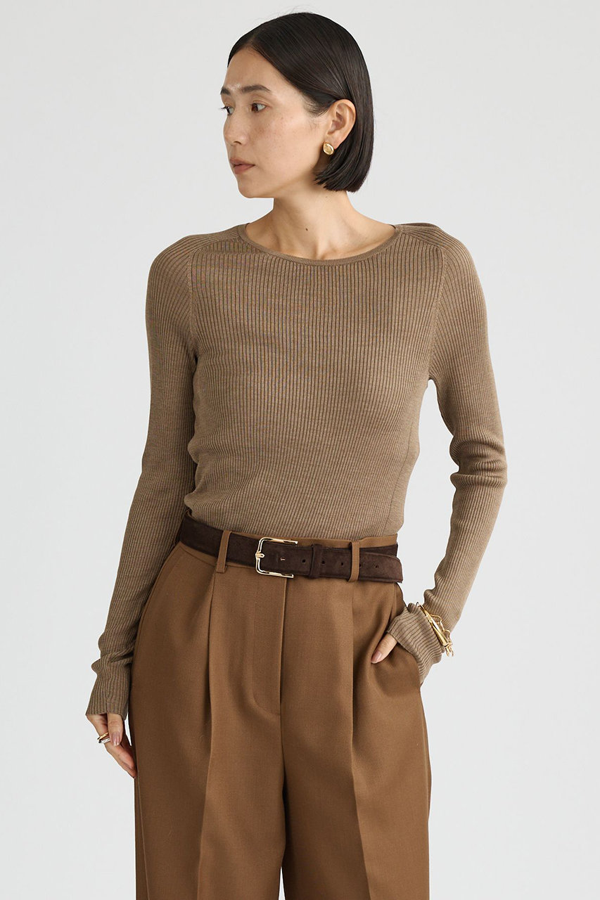 Chaos 18Gシルクリブニットクルーネック (モカベージュ, F) カオス ELLE SHOP