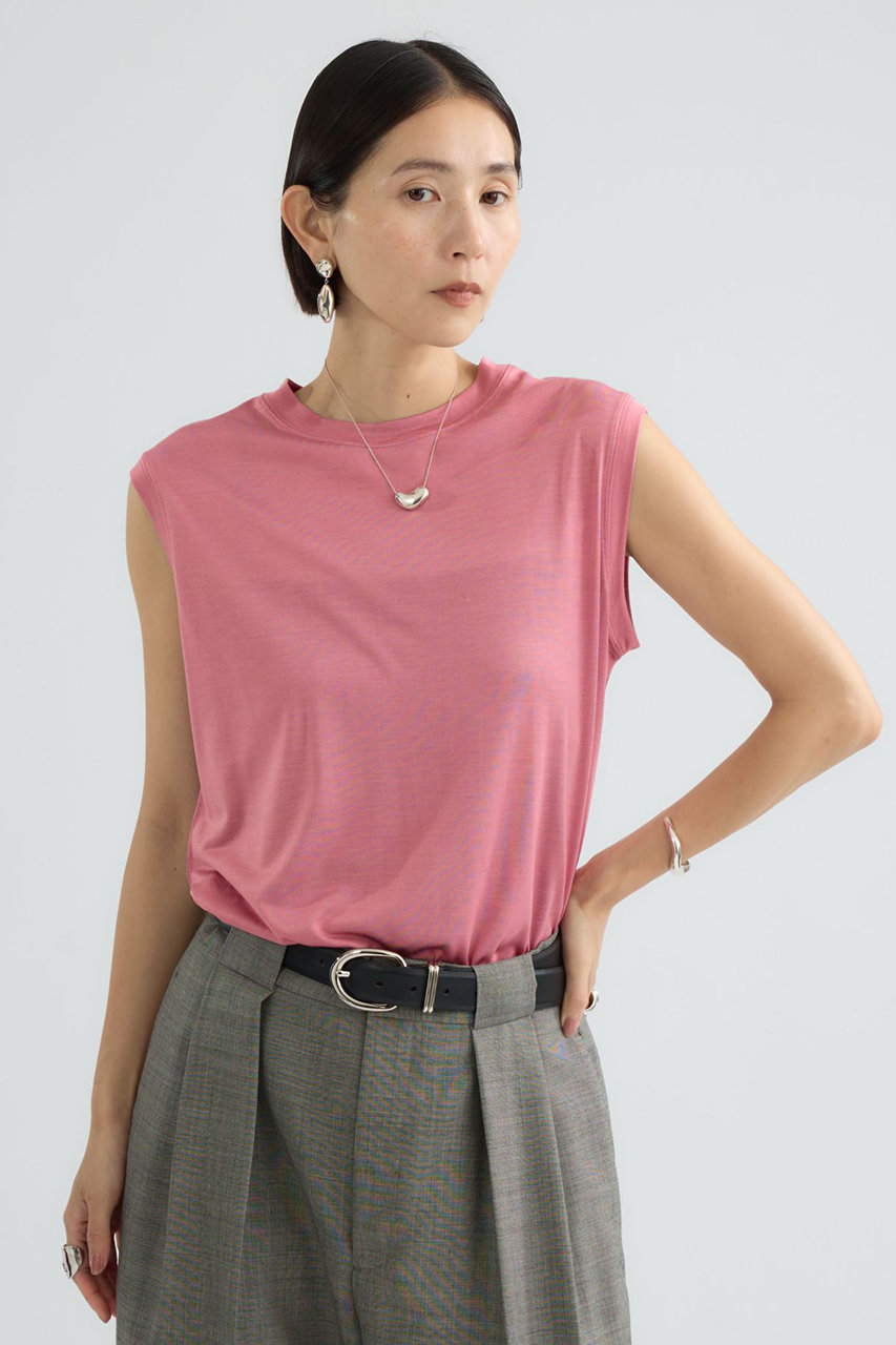 Chaos シルクフレーズノースリーブTシャツ (モーブピンク, F) カオス ELLE SHOP