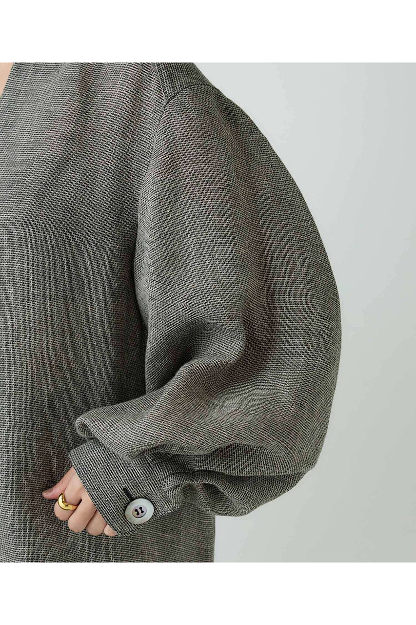 Chaos(カオス)｜リネンパンプキンスリーブブラウス/ブラックミックス