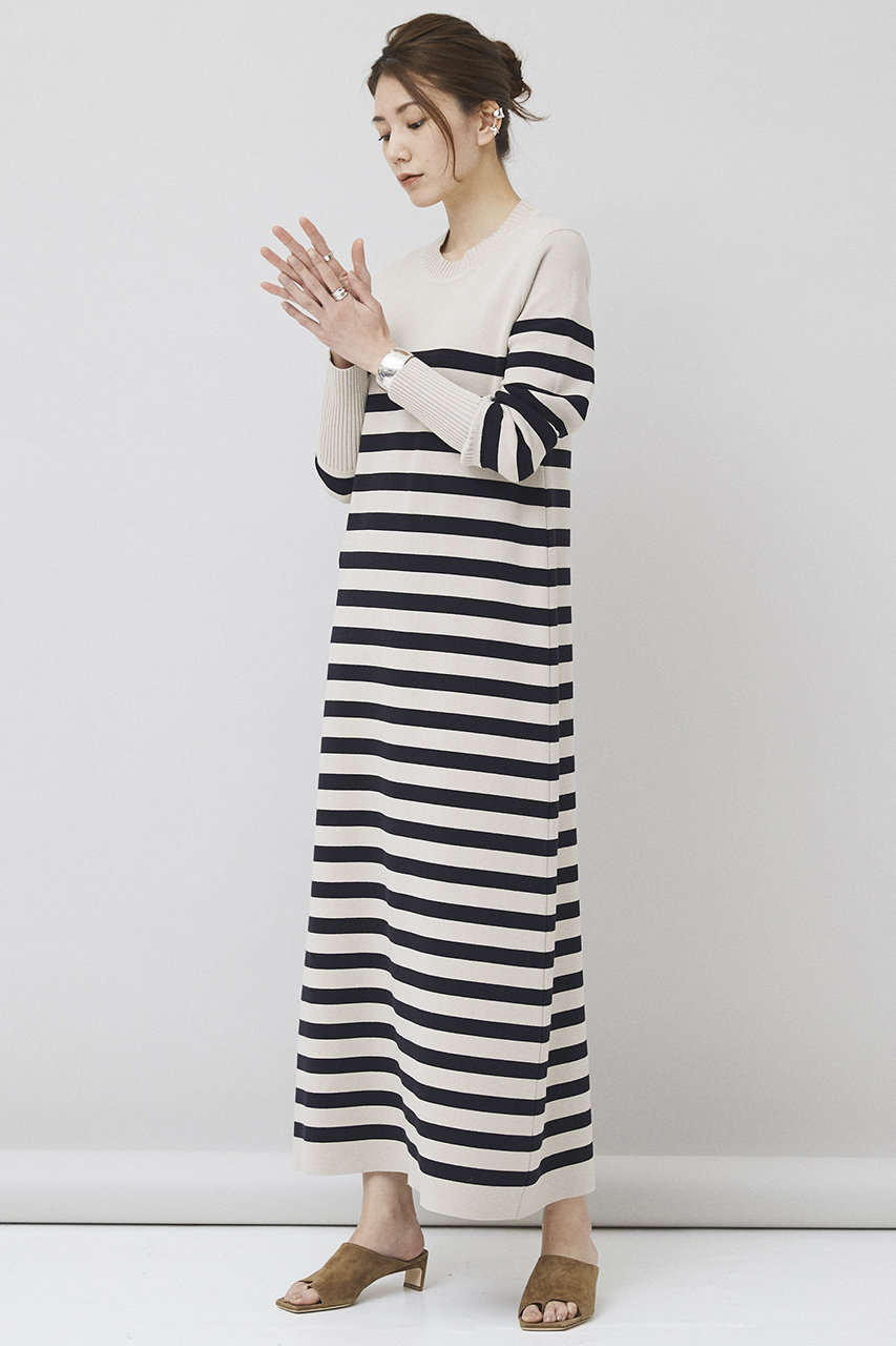 Curensology カレンソロジー パネルボーダーワンピース ベージュ の通販 Elleshop エル ショップ