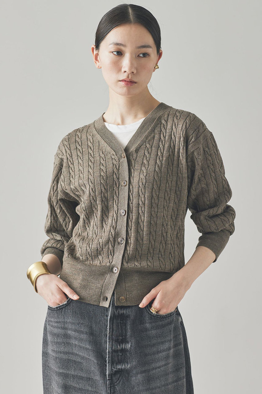 カレンソロジー/CurensologyのウールリネンVネックニットカーディガン(ベージュ/132014)
