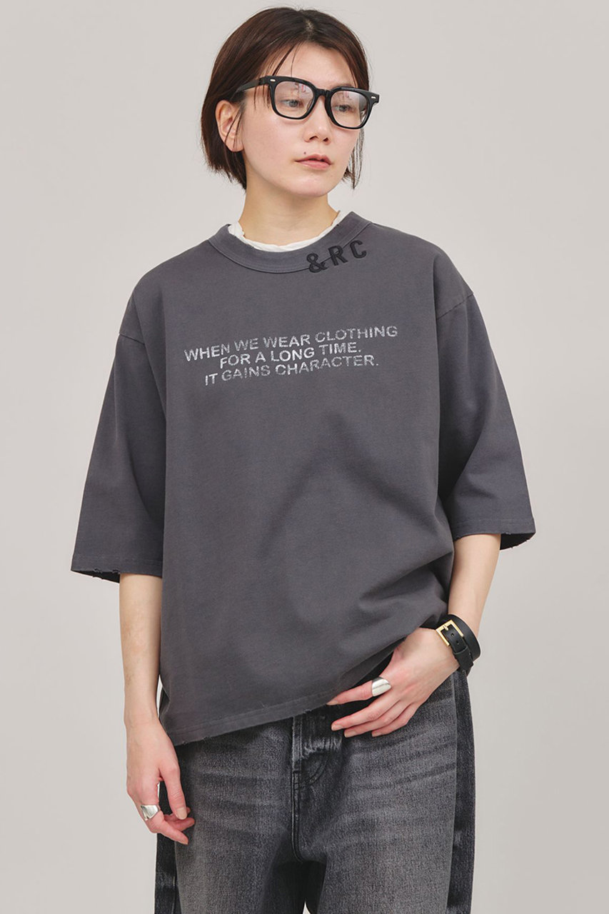 Curensology 【UNIVERSAL OVERALL】別注ショートスリーブTシャツ (チャコール, F) カレンソロジー ELLE SHOP Curensology 【UNIVERSAL OVERALL】別注ショートスリーブTシャツ (チャコール, F) カレンソロジー ELLE SHOP