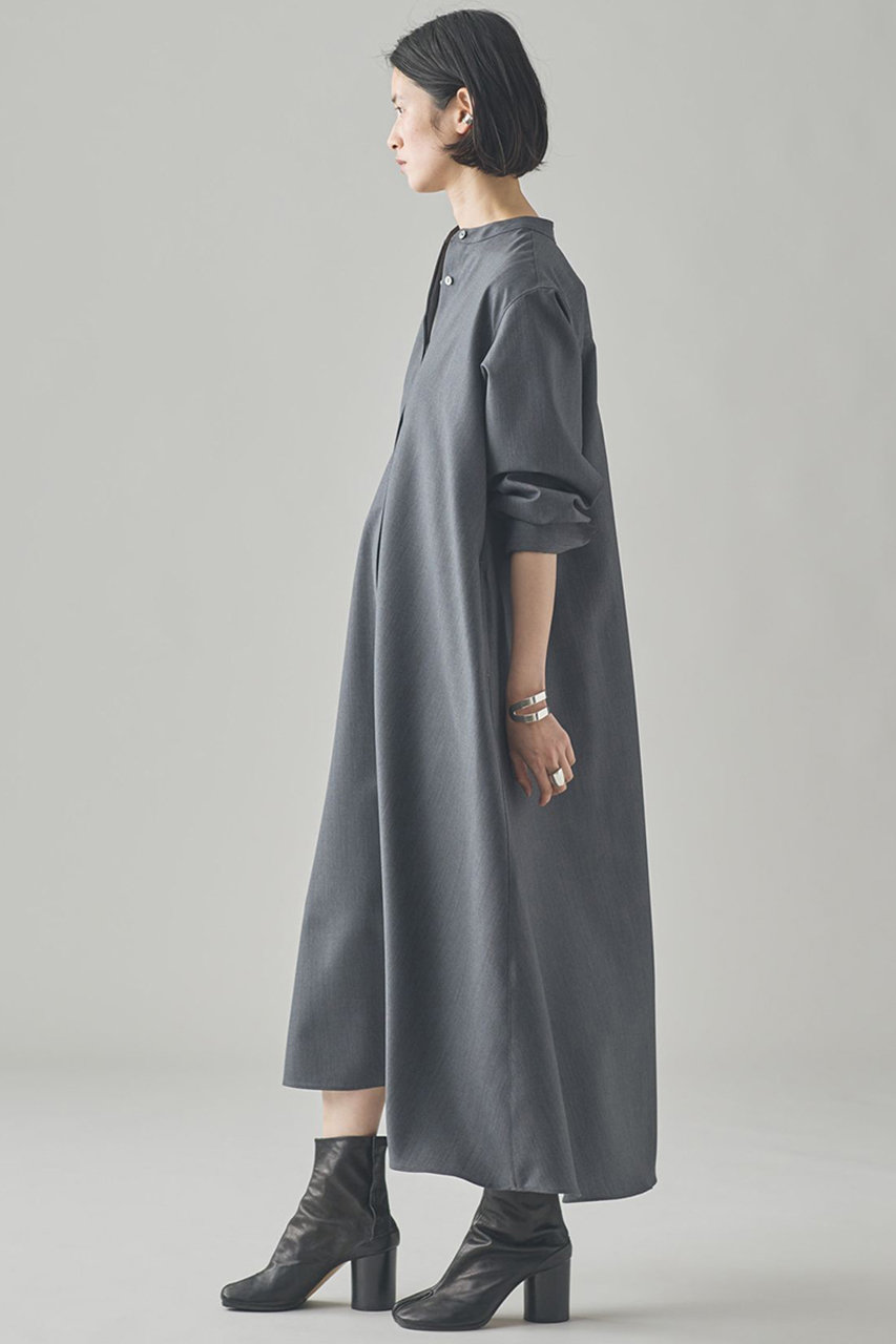 Curensology(カレンソロジー)｜ウールバンドカラーワンピース/グレー