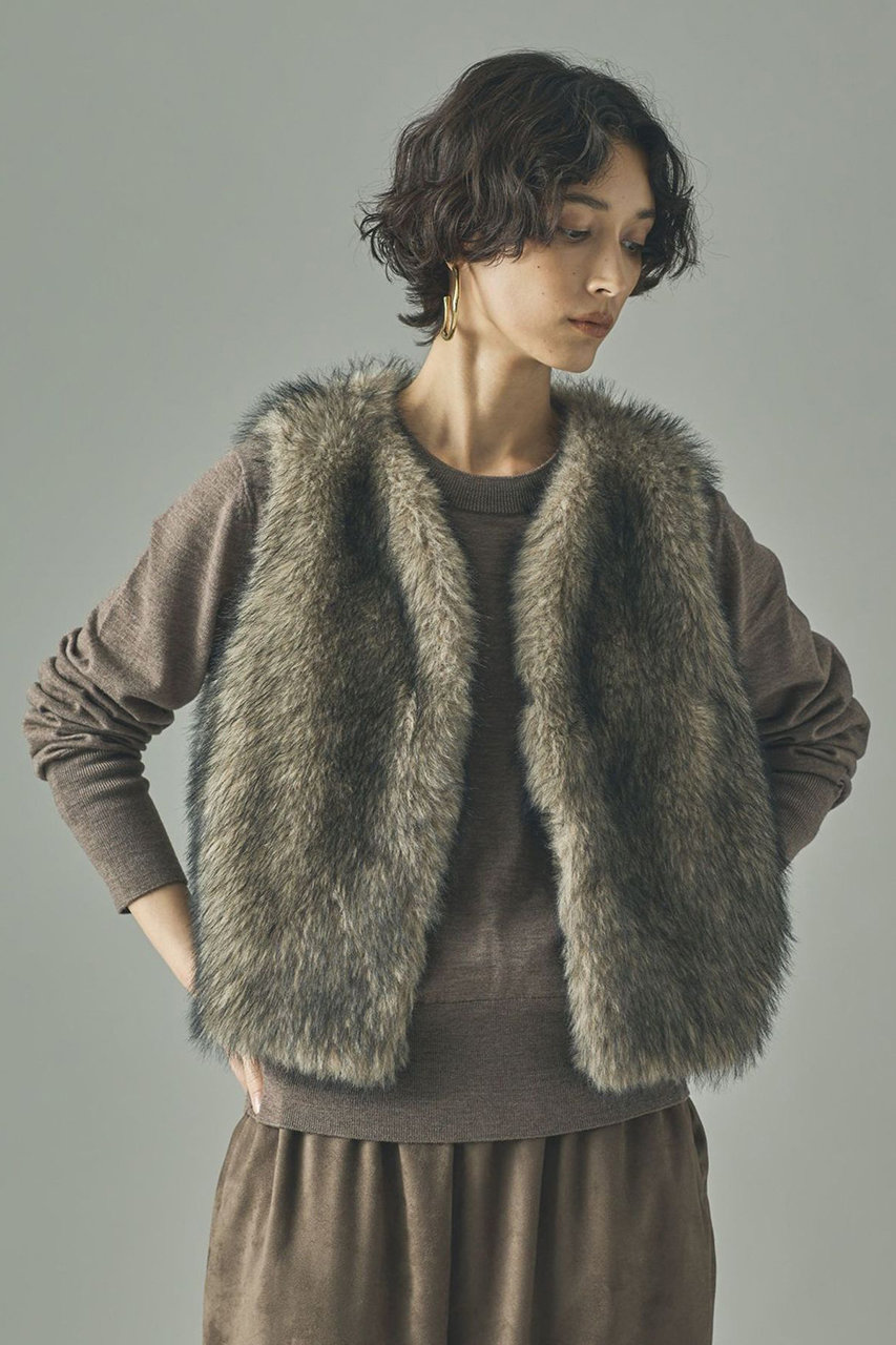 Curensology(カレンソロジー)｜ショートファーベスト/グレー の通販