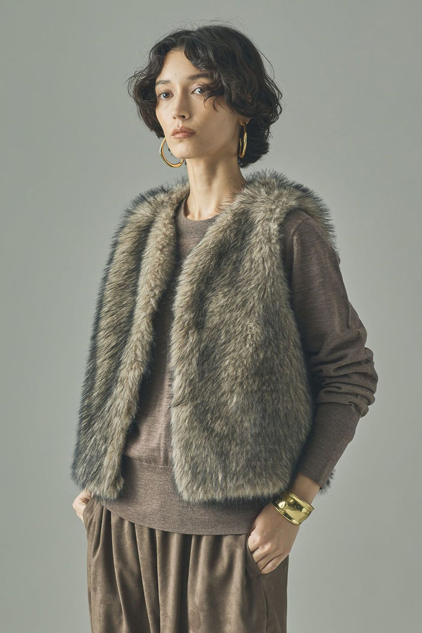 Curensology(カレンソロジー)｜ショートファーベスト/グレー の通販