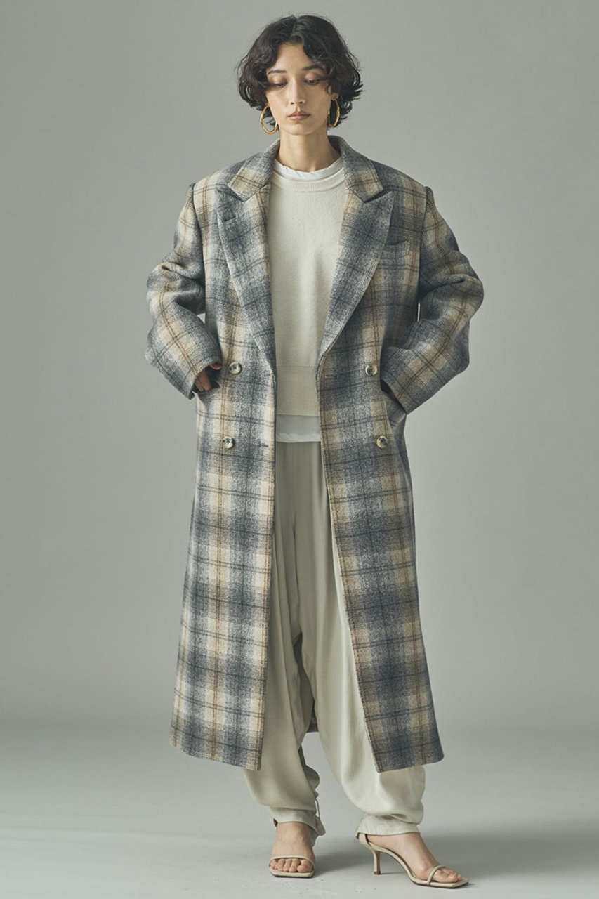 Curensology(カレンソロジー)｜チェックチェスターロングコート/グレー