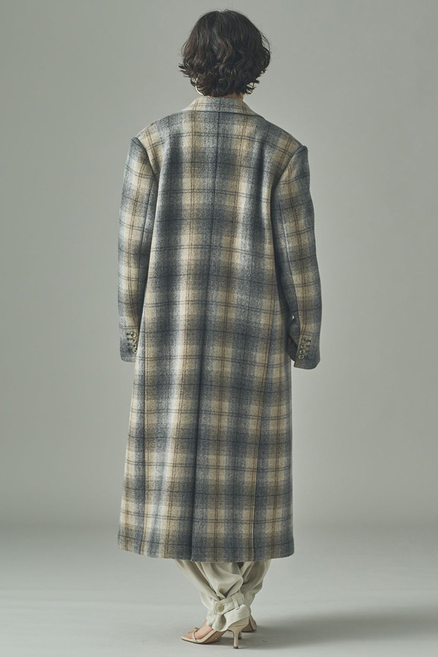 Curensology(カレンソロジー)｜チェックチェスターロングコート/グレー