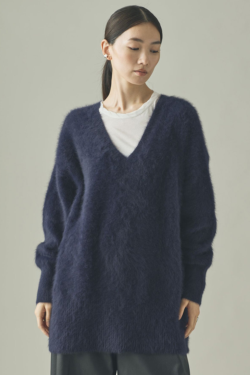 ✨Curensology Vネックニットワンピース　紺 楽天ポイント還元】Curensology FOXカシミヤVネックニットプルオーバー