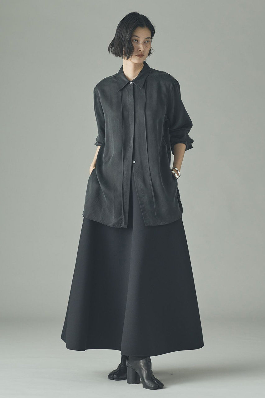 カレンソロジー　ブラック ロングスカート Curensology(カレンソロジー)｜ウールボンディングフレアスカート