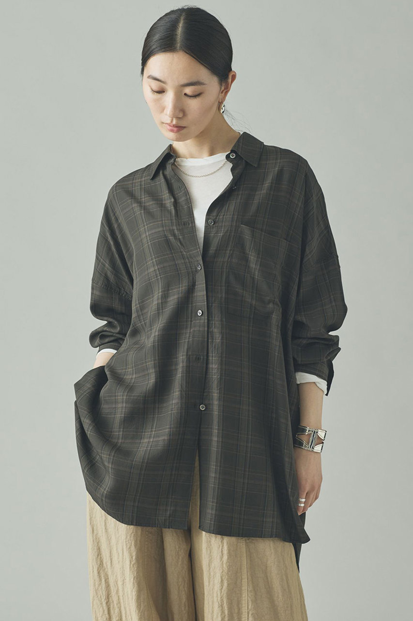 カレンソロジー/Curensologyのセルロースローンチェックシャツ(チャコール/642811)