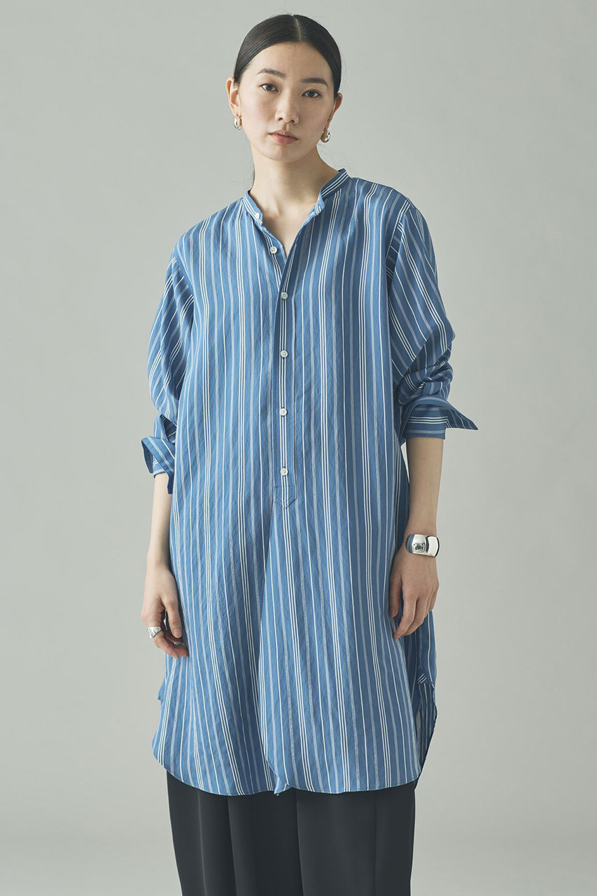 Curensology カレンソロジー　バンドカラーシャツ　ワンピース　青 Curensology(カレンソロジー)｜【予約販売】ストライプバンドカラー