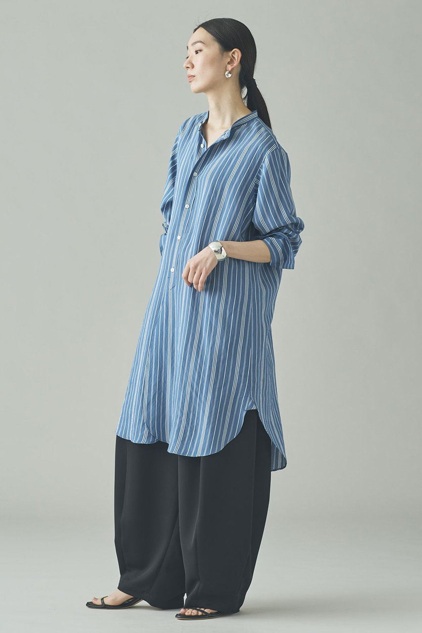 Curensology(カレンソロジー)｜ストライプバンドカラーロングシャツ
