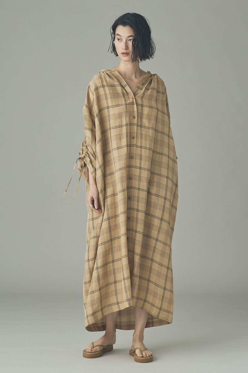 Curensology 〈C.S.G〉リネンチェックワンピース (ベージュ, F) カレンソロジー ELLE SHOP