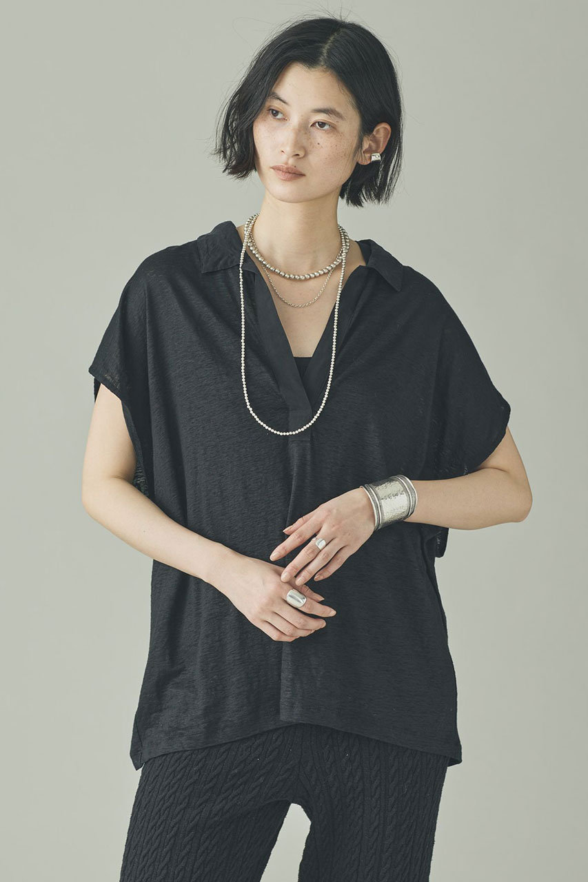 カレンソロジー/Curensologyの【予約販売】シアーリネンポロプルオーバー(ブラック/642595)