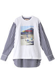 コットンジャージープリントストライプロングTシャツ