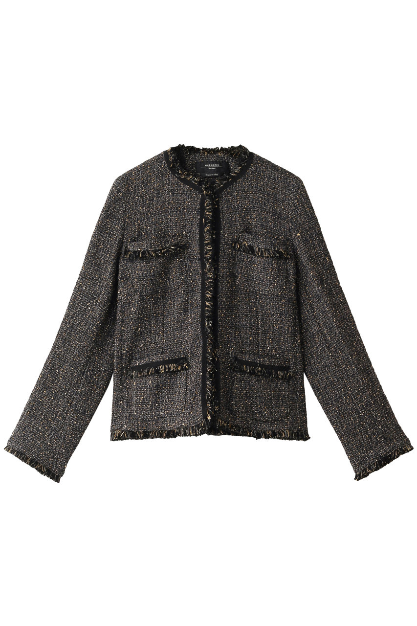 Weekend Max Mara ウィークエンド マックスマーラ ノーカラーツイードジャケット ブラック