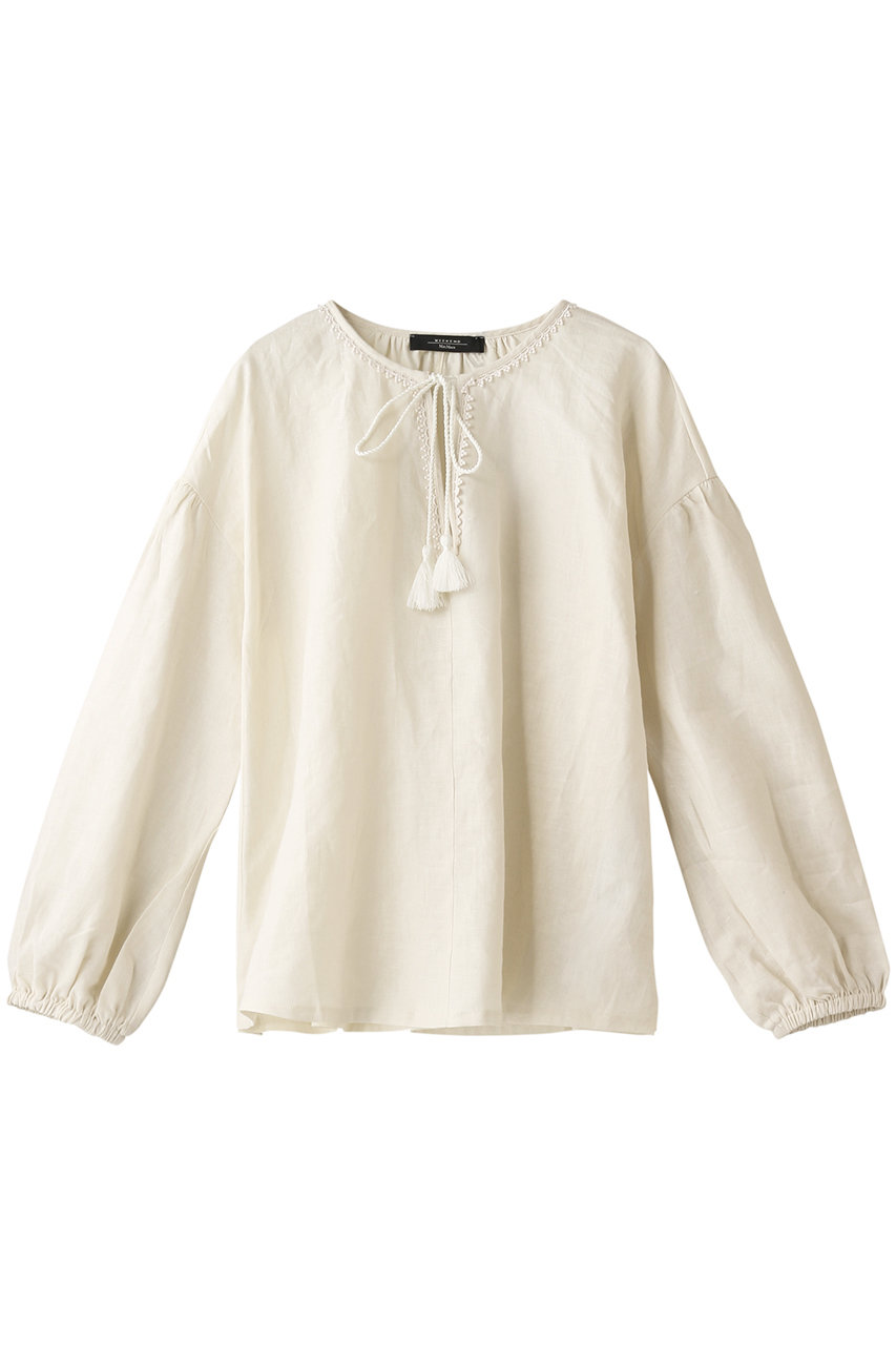 SALE 【30%OFF】 Weekend Max Mara ウィークエンド マックスマーラ リネンVネックボリュームスリーブブラウス アイボリー