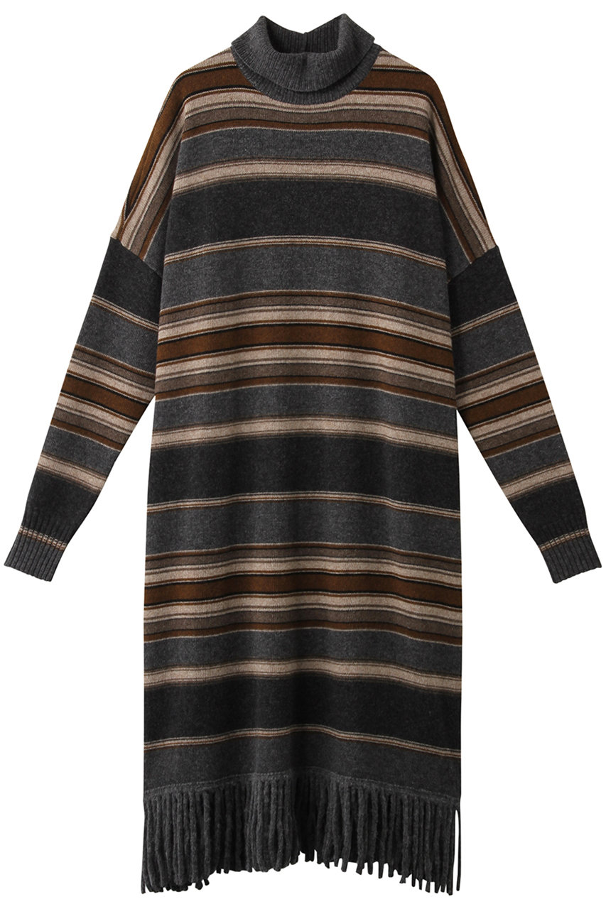 SALE 【30%OFF】 Weekend Max Mara ウィークエンド マックスマーラ 裾フリンジ マルチボーダーニットドレス ダークグレー