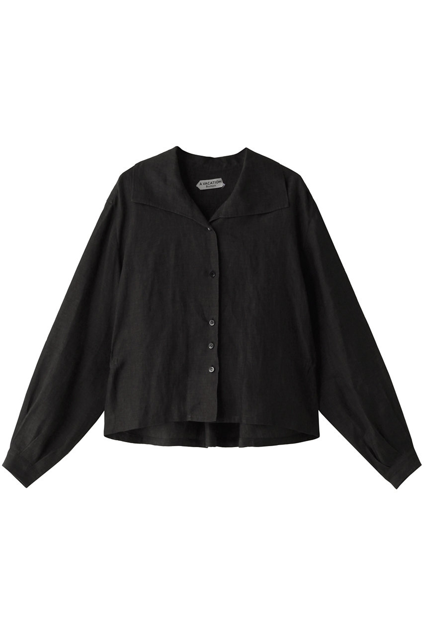 A VACATION リネンシャツジャケット (ブラック, F) ア ヴァケーション ELLE SHOP