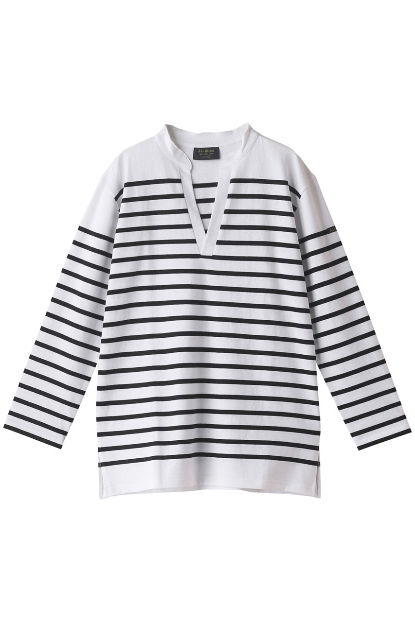 ＜ELLE SHOP＞ Le minor POLO スキッパービッグTシャツ (ホワイト×ブラック T0) ルミノア ELLE SHOP