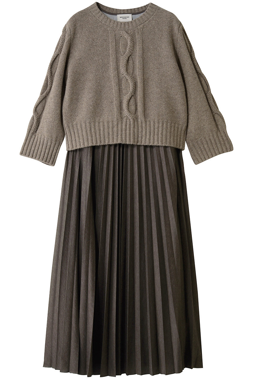 Max Mara 【Weekend Max Mara】CALCO ケーブルニット×プリーツスカート ドッキングワンピース (ヘーゼルナッツ, S) マックスマーラ ELLE SHOP