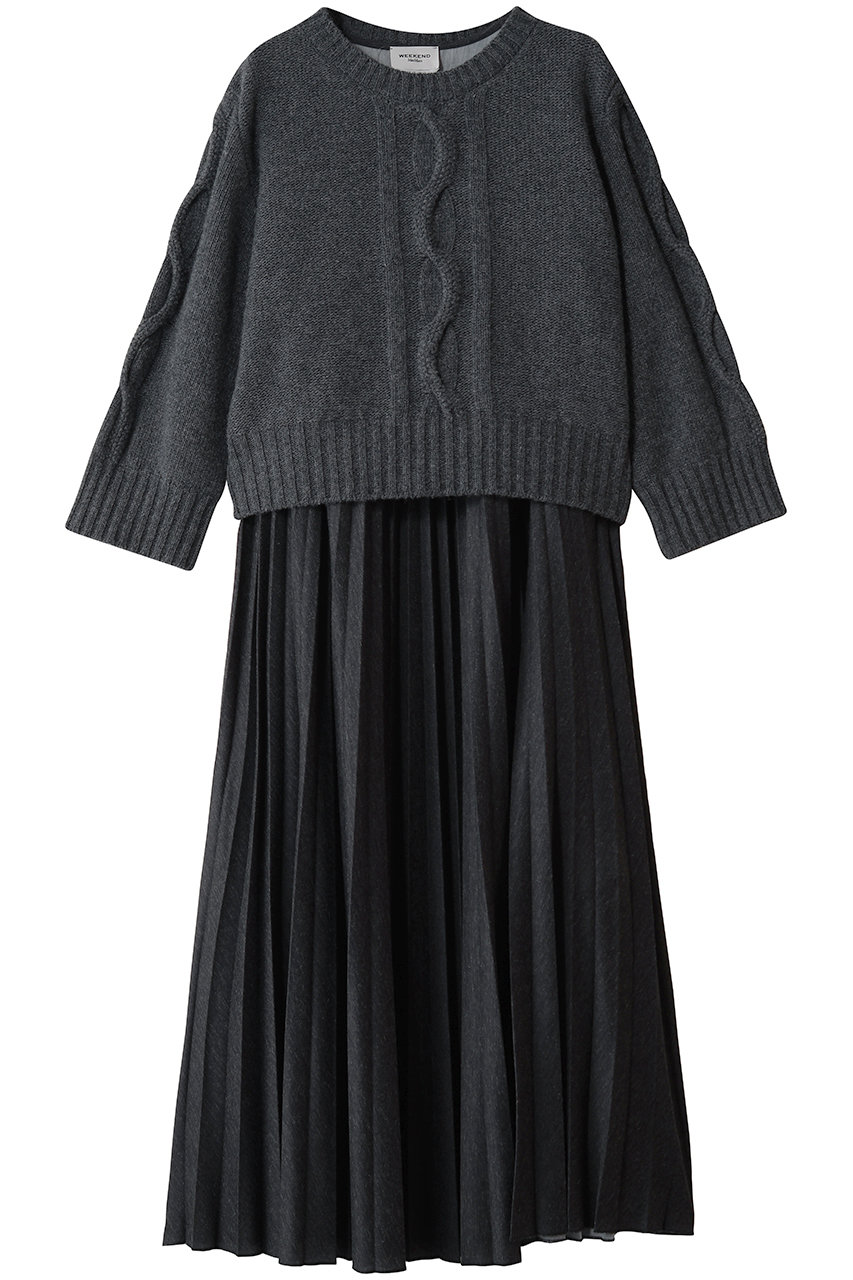 Max Mara 【Weekend Max Mara】CALCO ケーブルニット×プリーツスカート ドッキングワンピース (ダークグレー, S) マックスマーラ ELLE SHOP
