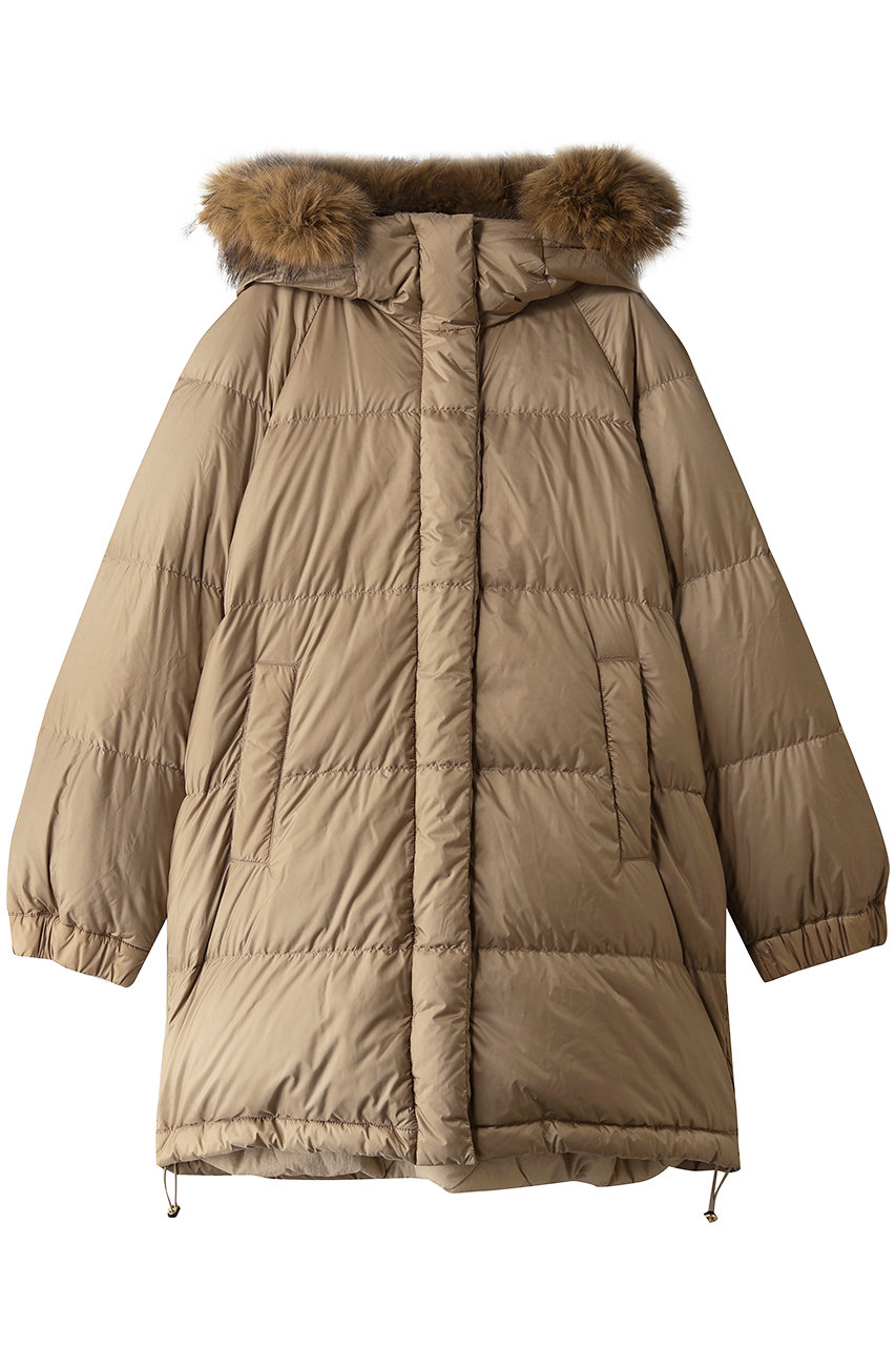 Max Mara 【Weekend Max Mara】ANFORA フェイクファーフーディー キルティング ダウンコート (キャメル, 40) マックスマーラ ELLE SHOP