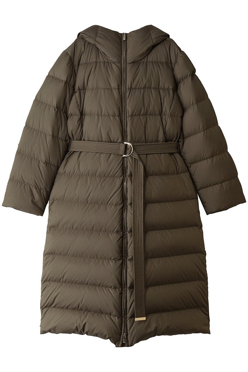 Max Mara 【Max Mara Studio】CANNETI マットポリエステル ベルト付き はっ水フーディーダウンコート (カーキ, 42) マックスマーラ ELLE SHOP