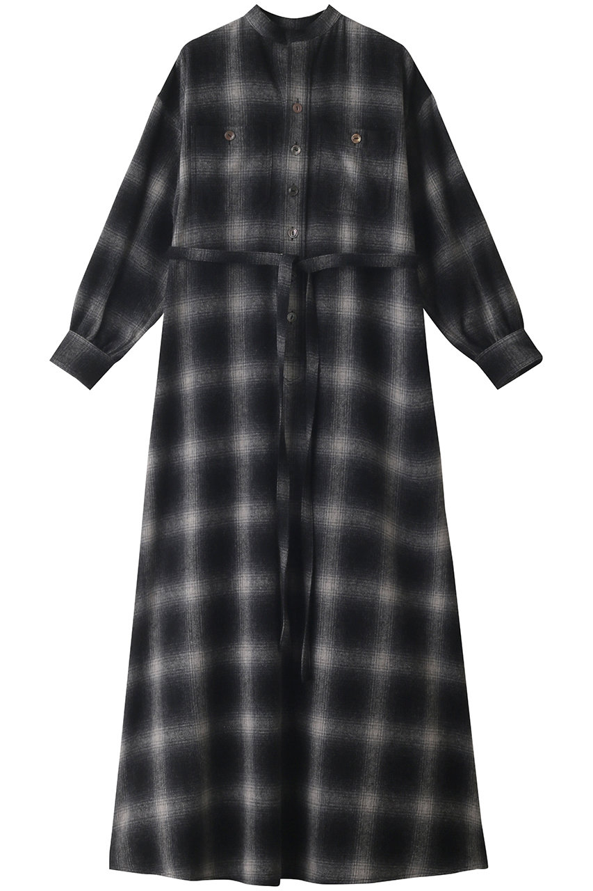 オンブレチェックバンドカラーシャツドレス