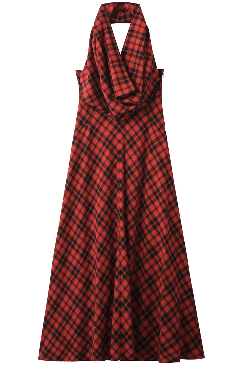 SALE 【50%OFF】 BAUME ボーメ チェックホルターネックドレス レッド