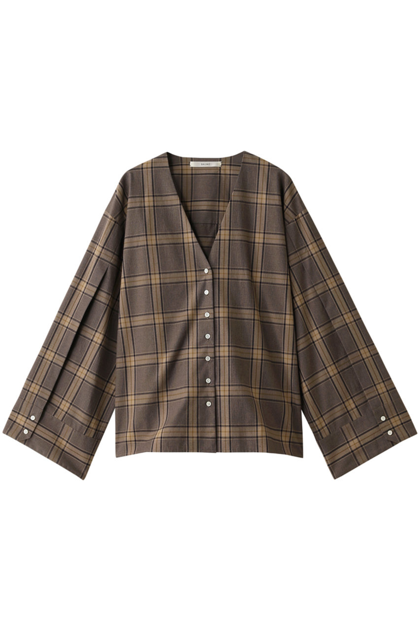 SALE 【30%OFF】 BAUME ボーメ コットンブラウンチェックシャツジャケット ミディアムブラウン